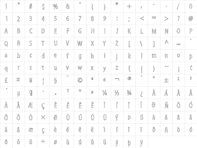 Myriad Sketch  glyph index