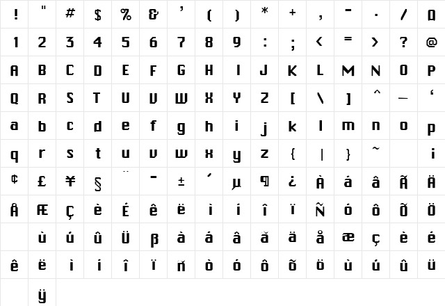 CALVIN Regular  glyph index