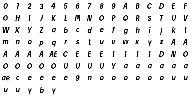 Josef Pro Bold Italic  glyph index