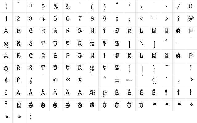 HeyPumkin Regular  glyph index