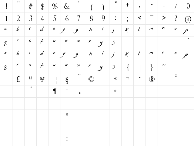 Smudgie Crayon Regular  glyph index