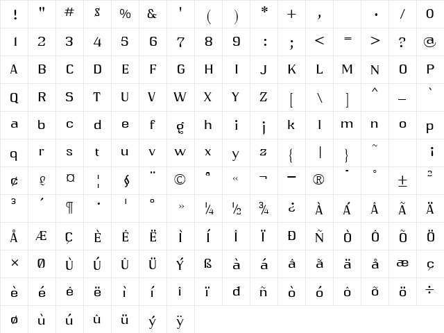 Qwatick Regular  glyph index