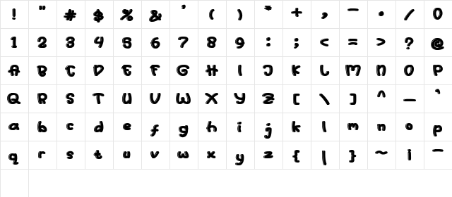 Just Kids Bold  glyph index