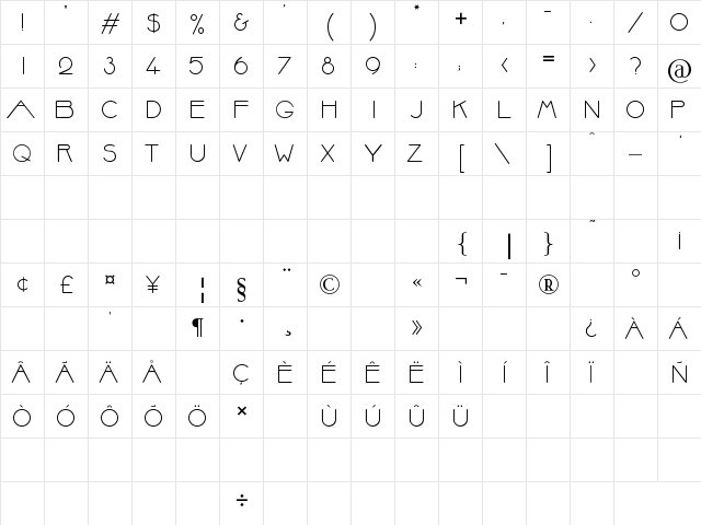 London Babylon Regular  glyph index