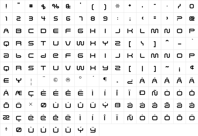 SavedByZero Regular  glyph index