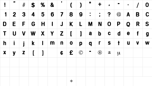 MentaDisplaySSK Regular  glyph index