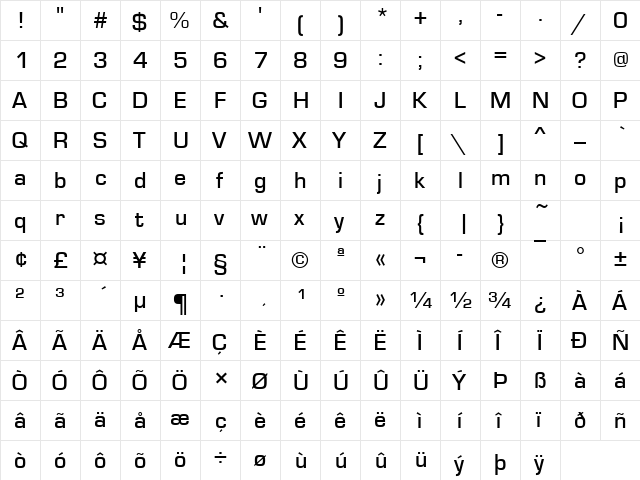 EurostileTMed Regular  glyph index