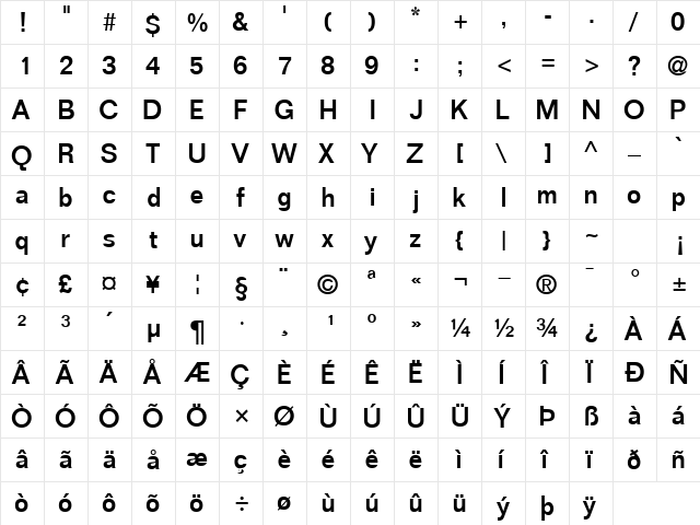 LayoutSSK Regular  glyph index