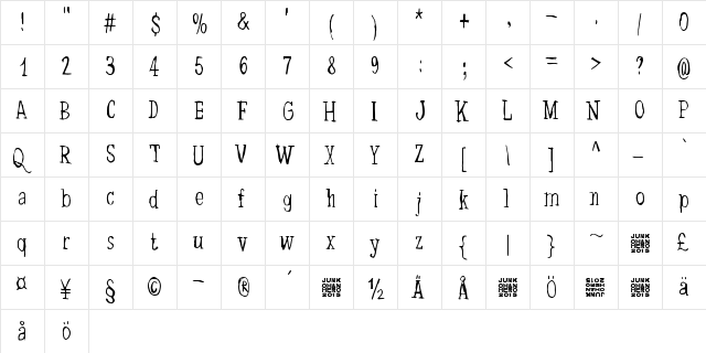 Dancing Barefoot Regular  glyph index
