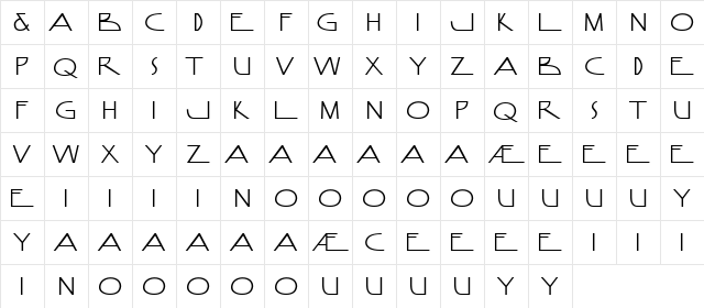 Anamorphos饠sample Regular  glyph index