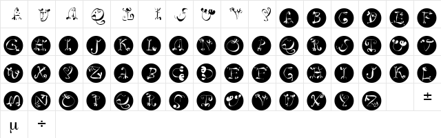 Circus Two Regular  glyph index