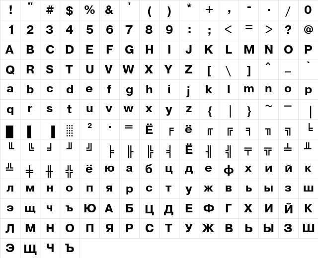 PragmaticaKOICTT Bold  glyph index