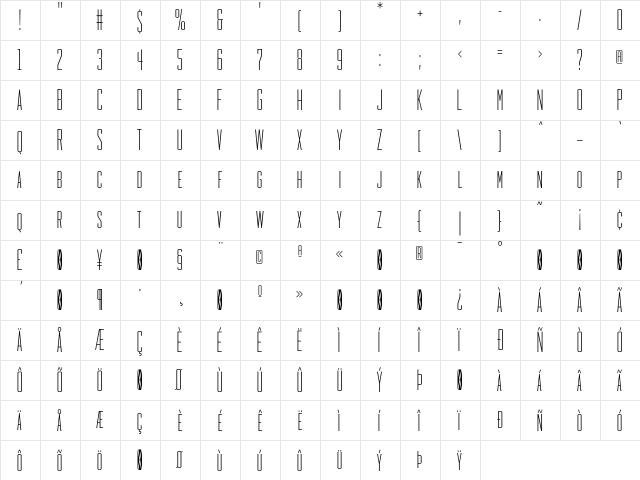 HeraldGothic LightSmallCaps  glyph index