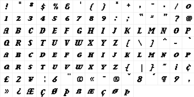 Woolly Bold  glyph index