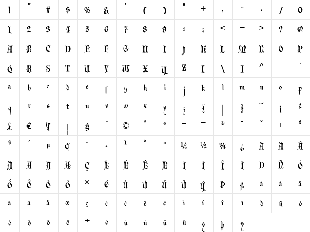 Kynges X NF Regular  glyph index