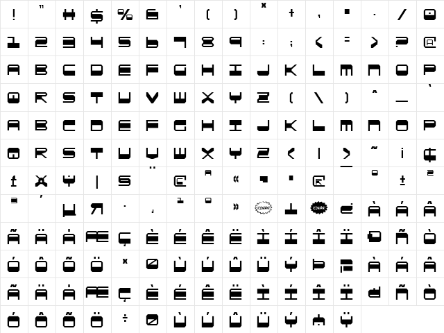 QuickGear Condensed Condensed  glyph index