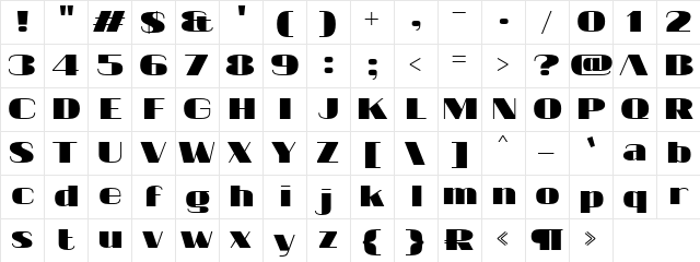 20 db Regular  glyph index