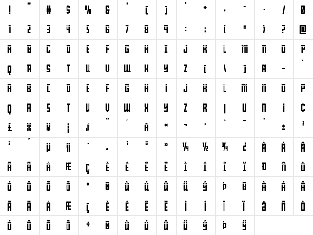Young Patriot Laser Regular  glyph index