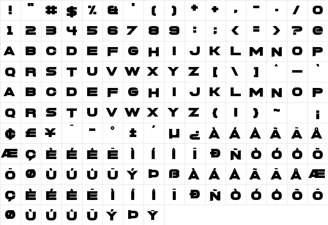 FoughtKnight X Regular  glyph index