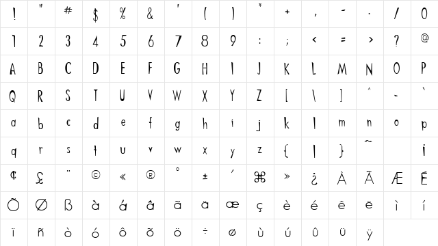 ChineMen Regular  glyph index