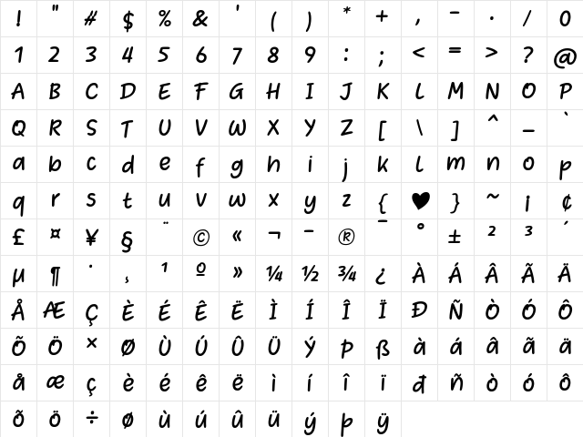 Heart Warming Regular  glyph index