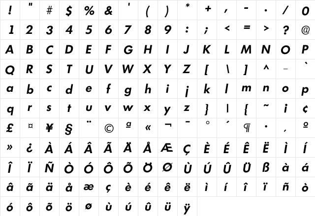 Ilimerick DemiBold  glyph index