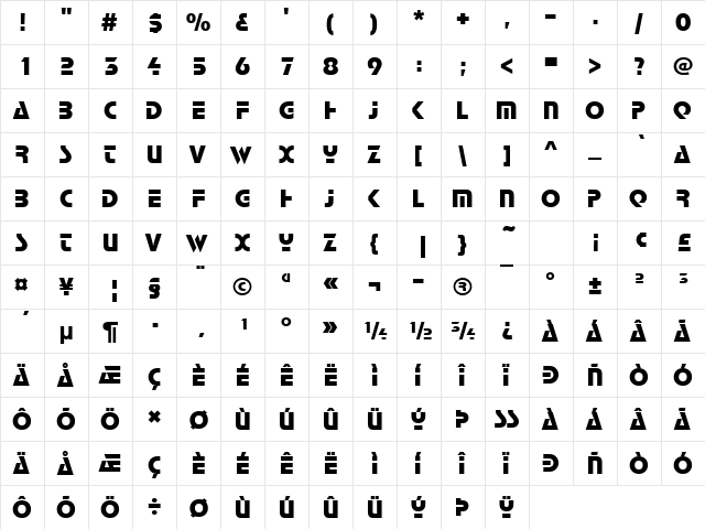 StopD Regular  glyph index