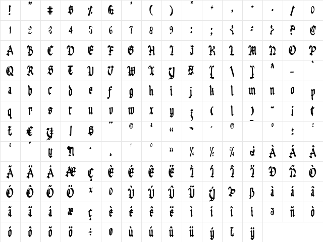 Uberh&#56946&#57189 Condensed Condensed  glyph index