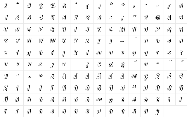 NimbusSanDBlaConItaRe1 Regular  glyph index