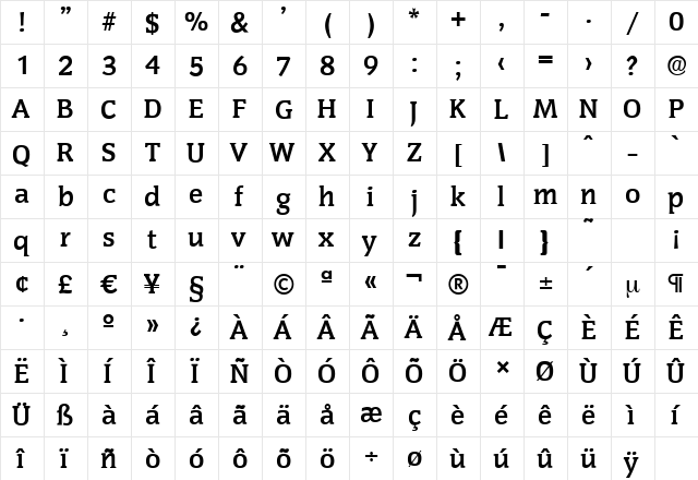 CongressSerial Bold  glyph index