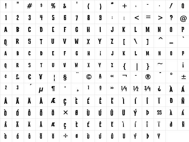 Devil Dog BTN Regular  glyph index