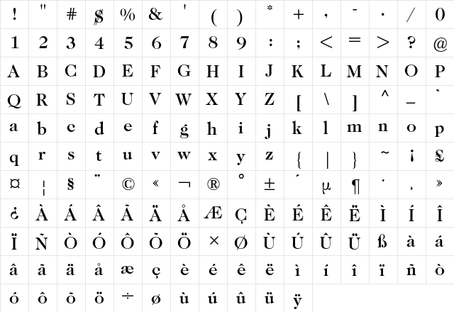 Caslon Two TwentyFour BQ Regular  glyph index