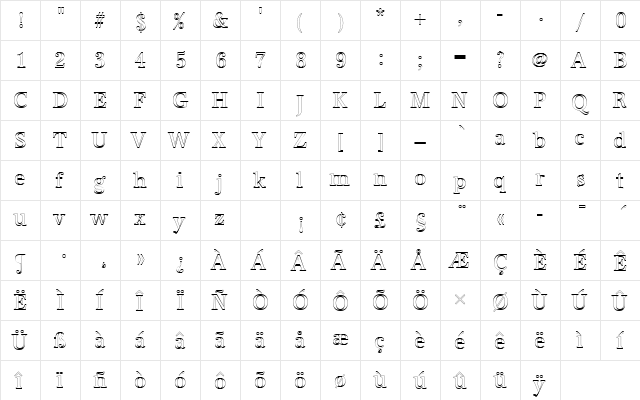 URWAntiquaTRegConOu1 Regular  glyph index