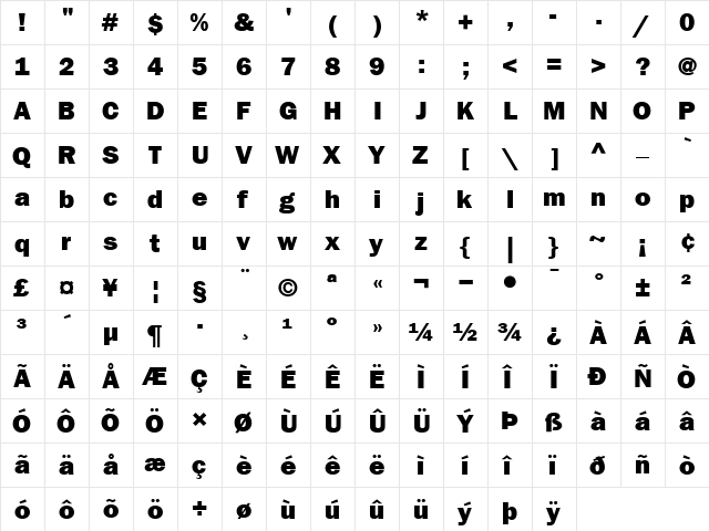 ITCFranklinGothic-Heavy Heavy  glyph index