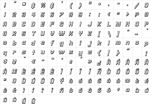 SF Pixelate Shaded Bold Oblique  glyph index