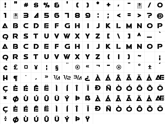 Swera Demo Bold  glyph index