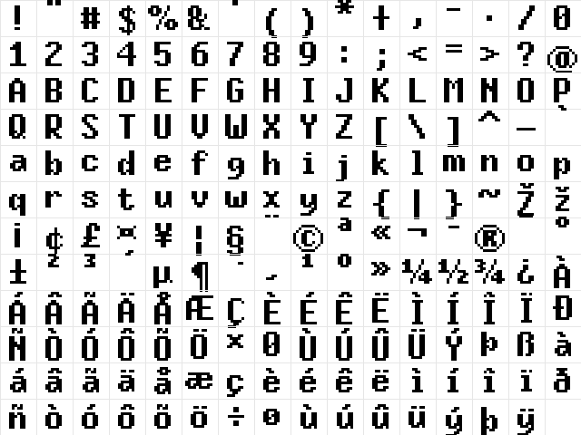 FFF Daylight Bold Extended Regular  glyph index