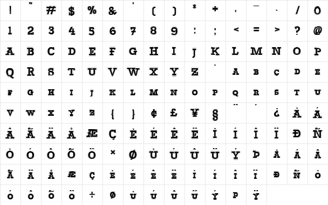 Bascula College  glyph index
