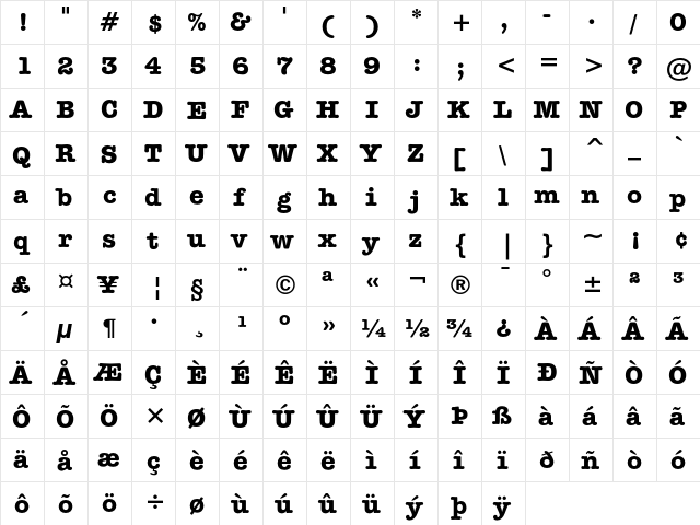 ITC American Typewriter Bold  glyph index