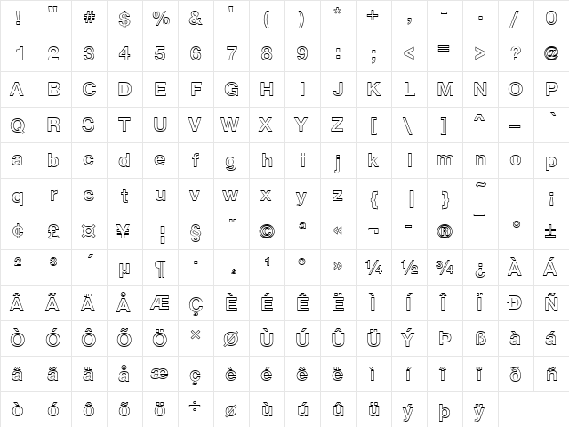 Nimbus Sans Becker OutDBol Regular  glyph index