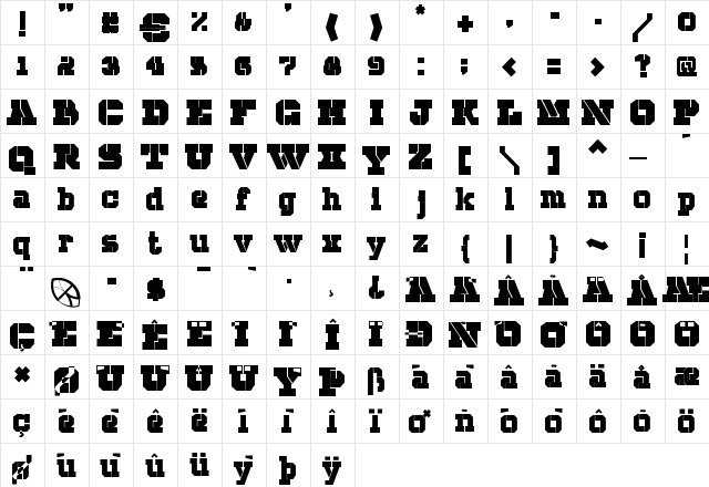 glazer Regular  glyph index