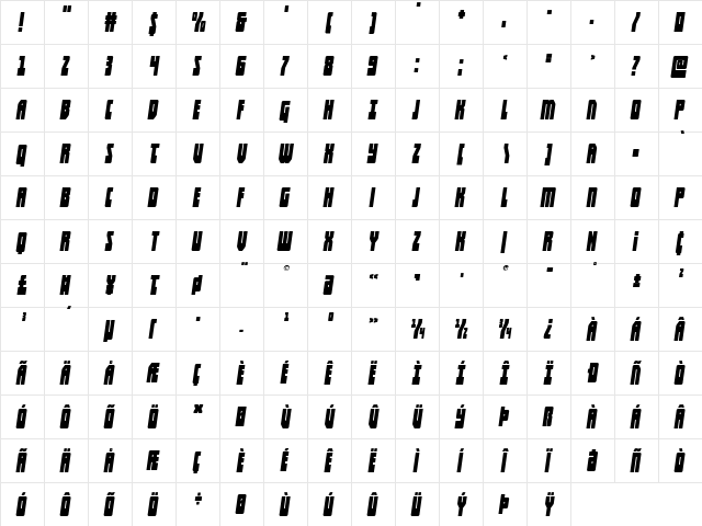 Elastic Lad Expanded Italic Regular  glyph index