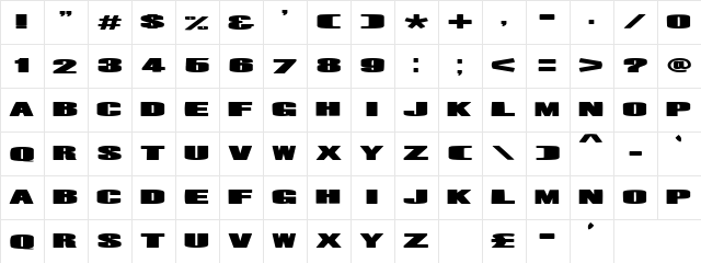 Mr. Machine Regular  glyph index