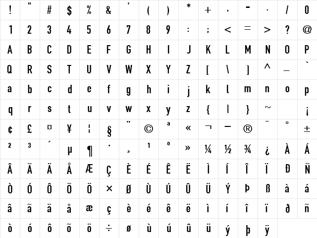 ReductoCondSSK Regular  glyph index