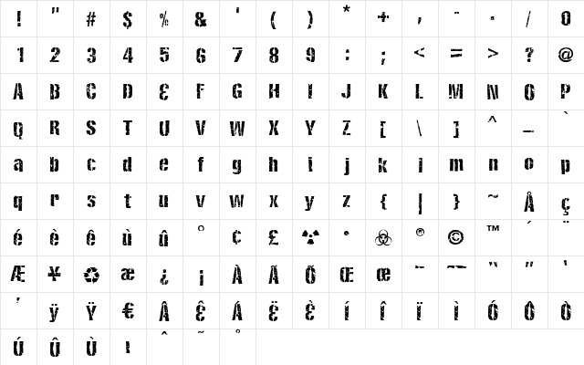OWOArmySurplus Regular  glyph index