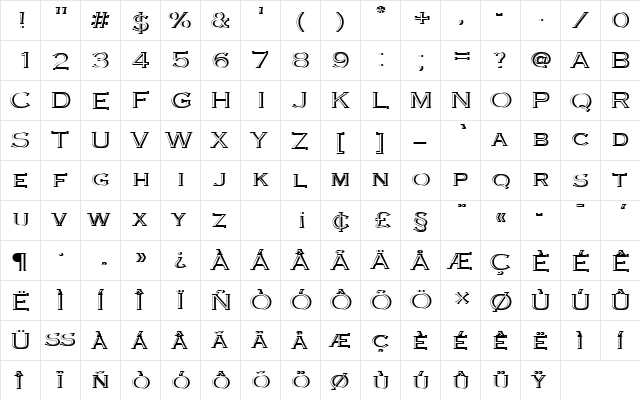 CopperplateTLigRe1 Regular  glyph index