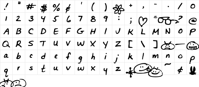FG Bunnigrrrl's handwriting Regular  glyph index
