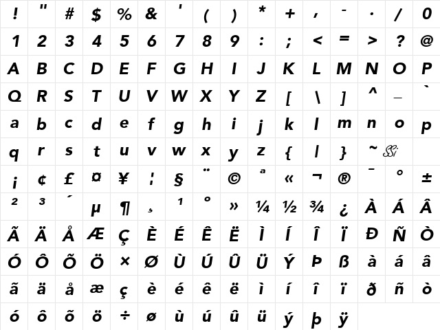 Expo Black SSi Black Italic  glyph index