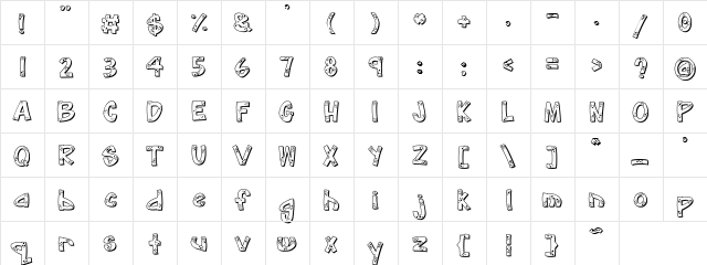 PC Speckle Regular  glyph index