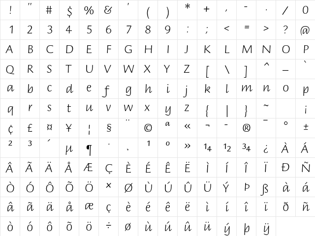 Briem Script Std Light  glyph index